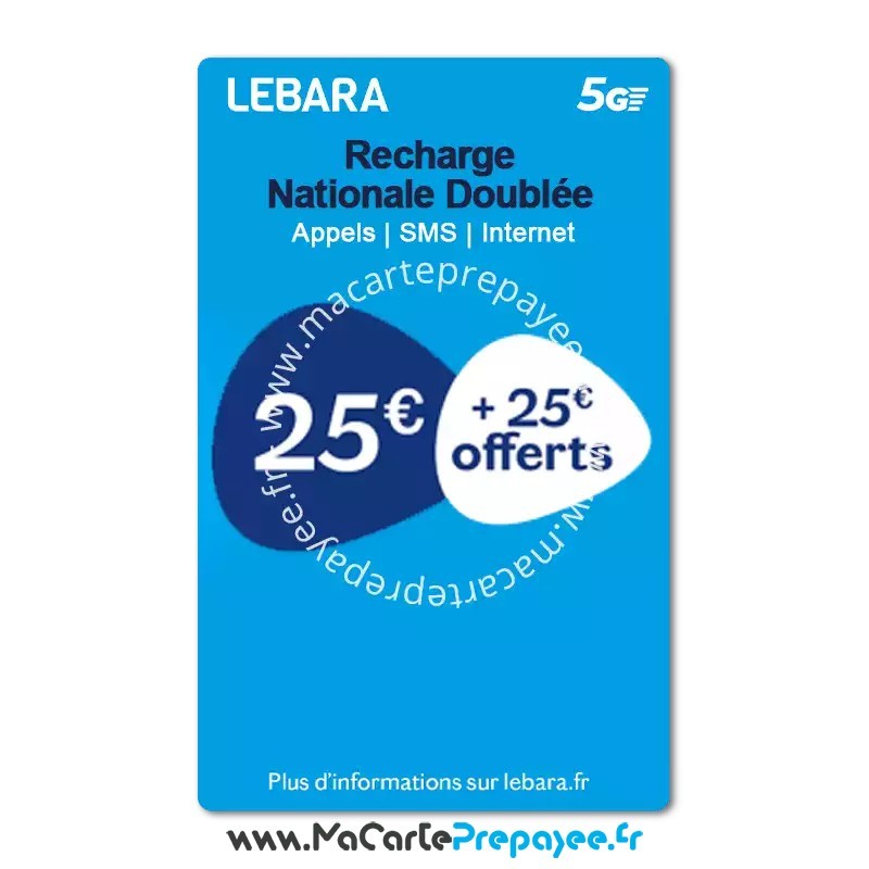 Recharge LEBARA Nationale Doublée en ligne | 25€ + 25€ offerts