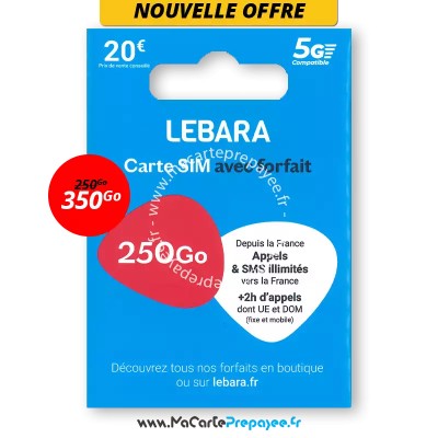 Lebara SIM - appels et SMS illimités France + 2h d'appels vers 43 Pays + 250Go - prête à l'emploi