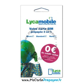 Carte SIM Prépayée LYCA MOBILE | 0€ crédit inclus