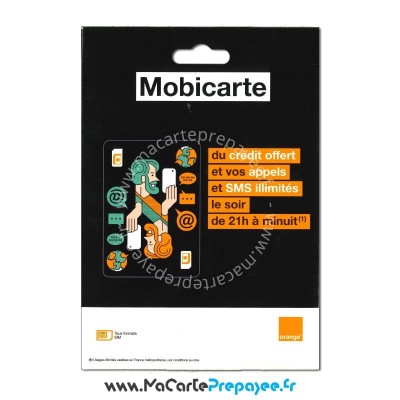 nouvelle carte sim prépayée orange mobicarte 5€ de crédit inclus