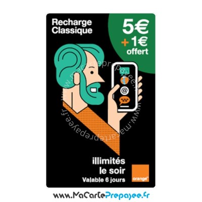 Carte téléphonique prépayée Orange 5€ classique
Recharge mobile Orange Mobicarte Classique 5€