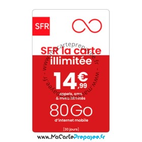 Recharge SFR La Carte en ligne | 14.99€ - Illimité + 80Go