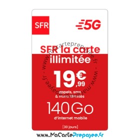 Recharge SFR La Carte en ligne | 19.99€ - Illimité + 140Go (5G)