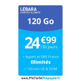 Forfait sans engagement LEBARA en ligne | 24,99€ ILLIMITE 120Go